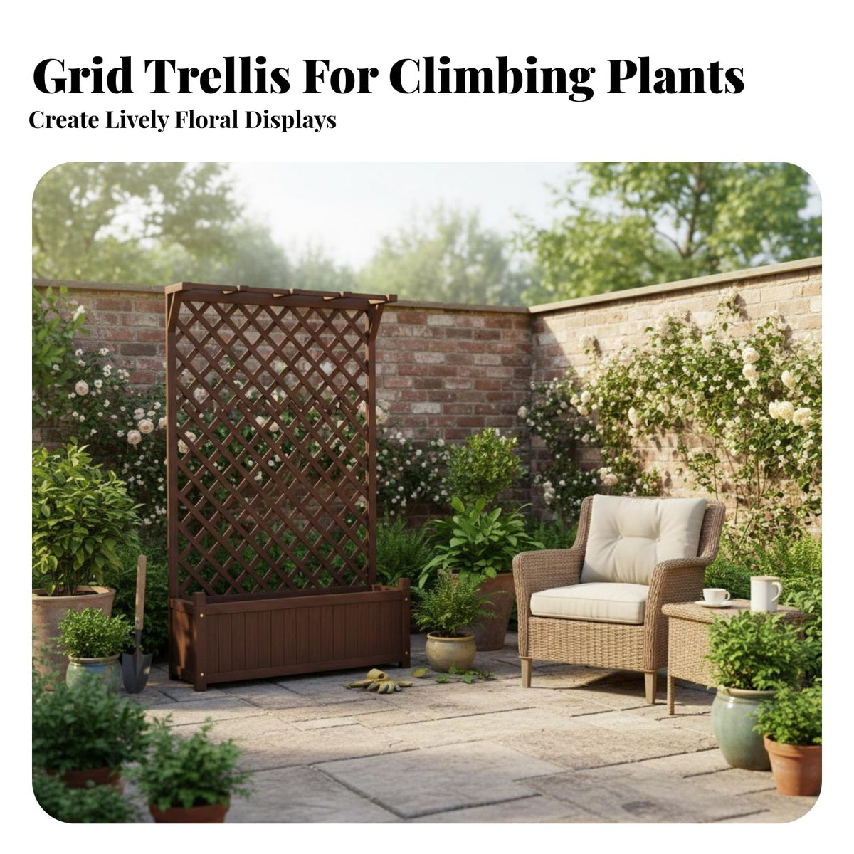 Planter Box with Trellis Carbonized Wood Wooden Planter with Trellis Anti Climbing Plant Support Frame for Gardeners, Balcony, Outdoor, Deck