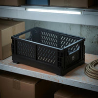 Integrated Handholds Foldable Storage Crate Perforated Collapsible Storage Crate Rectangular Ventilated Basket Black