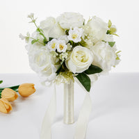 Silk Bridal Bouquet with Ribbon Romantic Wedding Bouquet with Ribbon Elegant Flower Bunch Lightweight for Brides, Bridesmaids, Weddings, Marriage Registration