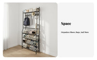 Space-Saving Design Multi-Tier Shoe Shelf with Hooks Large Capacity Shoe and Coat Rack Stable Structure Entryway Stand with Hooks Sturdy Construction for Apartment Dwellers, Homeowners, Hallway, Behind the Door, Mudroom, Dorm Room
