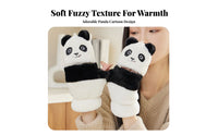 Thick & Warm Panda Flip Top Gloves Soft Convertible Panda Mittens Windproof for Students, Children 6+, Cycling, Outdoor, Texting