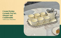 Porcelain Tea Set, Ceramic Teapot and Cups, Modern Cream