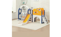 Play Structure with Slide and Swing Multi-Functional Young Child Slide and Swing Set Modular Indoor Climber with Basketball Hoop for Playroom