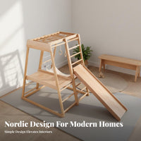 Wooden Climbing Triangle Set Made of Beech Wood Young Child Gym with Slide Develops Motor Skills Young Child Climbing Gym for Kids, Living Room