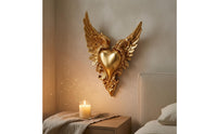 Carved Scrollwork Ornate Winged Heart Plaque French Style Heart Wing Wall Decor