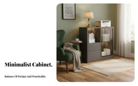 Multiple Compartments Glass Door Office Sideboard Adjustable Shelves Filing Cabinet Minimalist Aesthetic Storage Credenza Wide Top Surface for Business Owners, Homeowners, Interior Decorators, Study Room, Reception Area, Hallway, Entryway