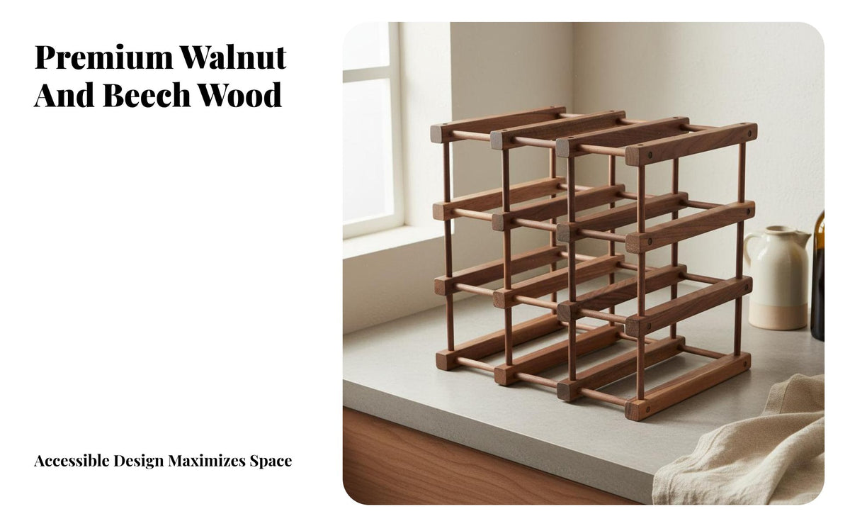 Solid Wood Wooden Wine Rack Fine Workmanship Unrestricted Standing Wine Display Long-Lasting Stackable Bottle Holder Space-Saving Design for Homeowners, Adults, Home Bar, Dining Room, Kitchen, Basement