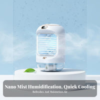 Rechargeable Humidifier Fan with Night Light 90° Oscillation Mini Misting Fan 3-Speed Control for Students, Adults, Desktop, Travel, Bedroom