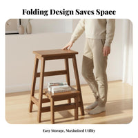 Two-Way-Purpose Solid Wood Ladder Stool Space-Saving Solid Wood Step Ladder Stable & Secure Wooden Folding Step Stool High Load Capacity for Homeowners, Seniors, Kitchen, Living Room, Closet, Library