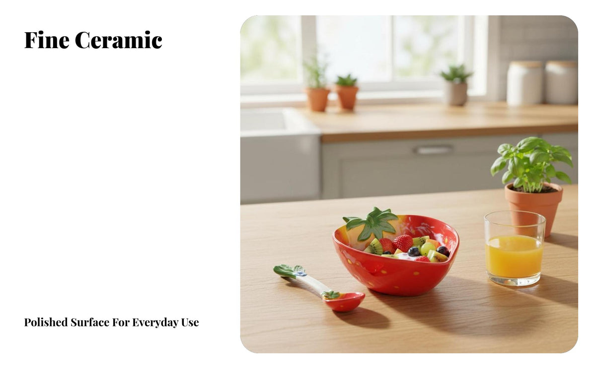 Ceramic Bowl Set, Creative Fruit Design, Pineapple Strawberry Watermelon Salad Rice Bowl with Spoon, Kids Tableware