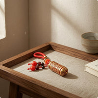 Gold-Tone Lacquered Brass Charm Bead-Like Cylindrical Charm Chinese-Character Style Text Brass Charm