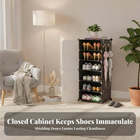 Multi-Layer Shoe Rack with Doors Dustproof Modular Shoe Organizer Large Capacity Stackable Storage Cubes for Renters, Parents, Entryway, Closet