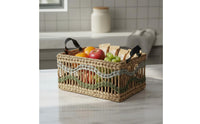 Braided Organizer Basket Multi-Functional Decorative Basket with Handles Large Capacity Paper Rope Organizer Bin for Desktop, Living Room, Shelves