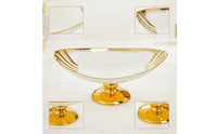Ceramic Bowl with Pedestal Base Gold-Accented Foot Bowl with Scalloped Rim Decorative Round for Tabletop, Dining Table