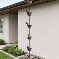 Bird Rain Chain Hanging Rain Chain with Bird Cups Outdoor Downspout Substitute for Gutter, Garden