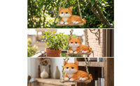 Whimsical Hanging Cat Ornament Cute Cat on Swing Adorable Decor Sculpted for Gardeners, Garden, Potted Plants, Patio, Balcony