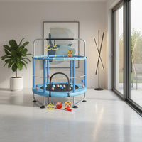 Stable Steel Frame Kids Trampoline with Safety Net Multi-Functional Mini Trampoline with Enclosure Children's Jumping Bed with Handlebar for Toddlers, Adults, Playroom, Home Gym