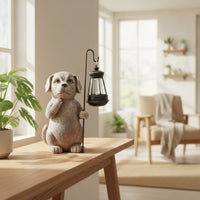 Standing Garden Figurine with Lantern Sculpted Outdoor Statue with Lantern Weathered Decor Decorative for Entryway