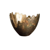 Folded Metal Bowl Antique-Style Bowl with Hammered Finish Wavy for Tabletop, Entryway