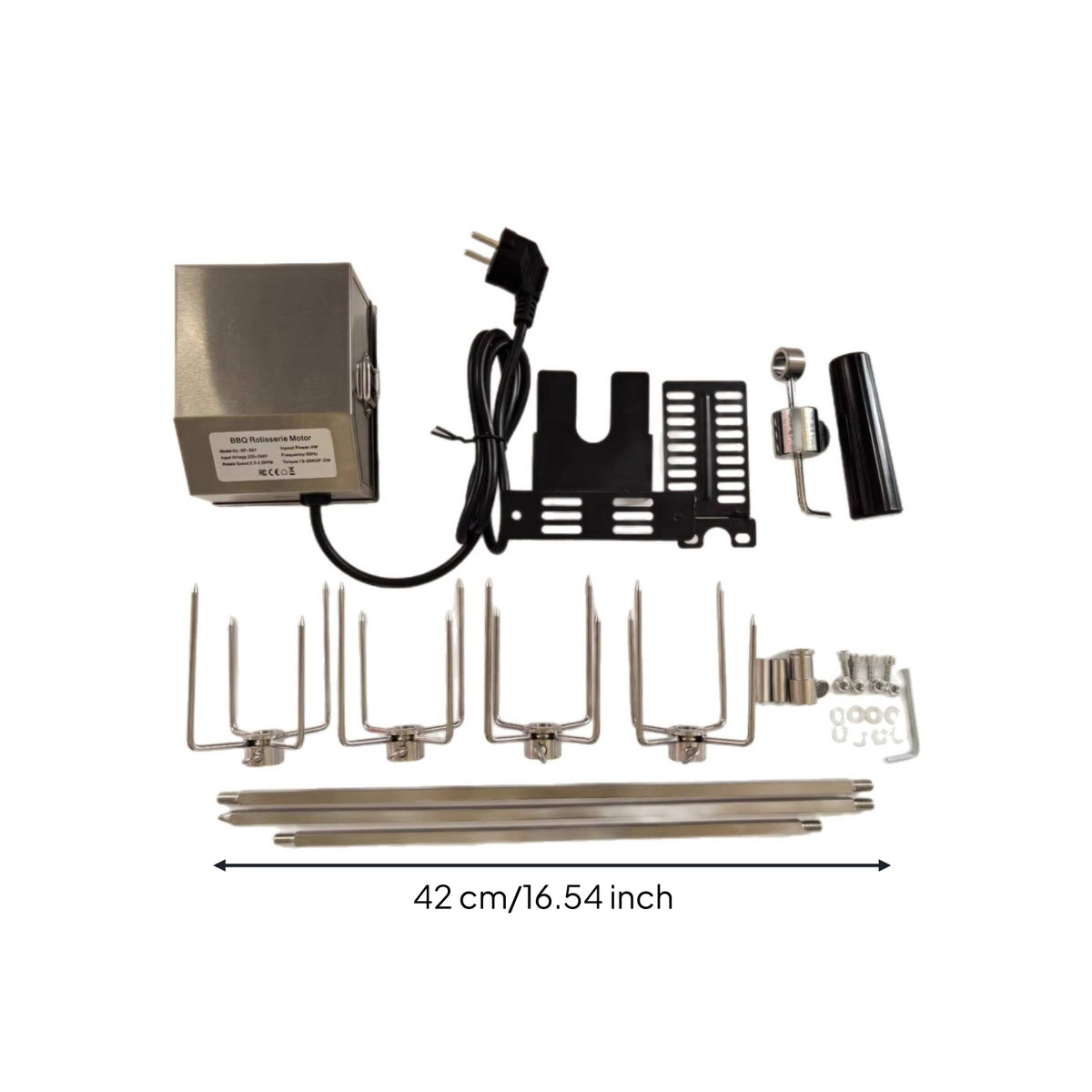Stainless Steel Grill Rotisserie Kit with Electric Motor Universal Rotisserie Kit with Bracket Set Easy to Use Hassle Effortless for Outdoor Grilling