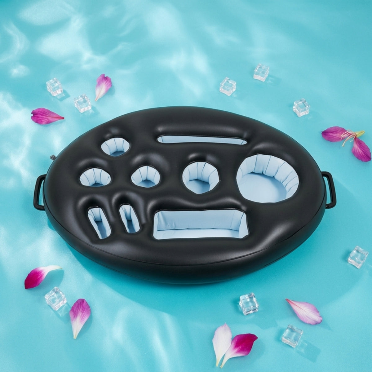 Multi-Compartment Inflatable Pool Tray with Cup Holders Portable Inflatable Drink Organizer Easy to Carry Drink Buoyant for Beach Days