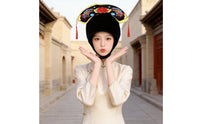 Embroidered Floral Bird Hat Velvety Ceremonial Hat Tasseled Black Headpiece