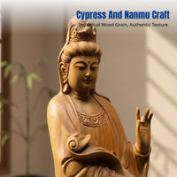Cypress Wood Carved Base Decoration, Fire-Breathing Turtle Maitreya Sculpture, Handmade Wooden Art for Living Room or Office