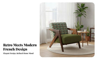 Mid-20th Century-Century Modern Design Wooden Frame Armchair Designer Inspired Angular Frame Armchair Vintage Aesthetic Accent Chair Comfortable Cushioning for Interior Designers, Office Workers, Living Room, Balcony, Bedroom, Reading Nook