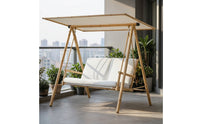 Outdoor Swing Chair with Canopy Bamboo-Style Patio Swing with Canopy Adjustable Furniture for Homeowners, Families, Garden, Backyard