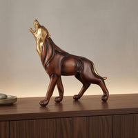 Electroplated Metal Accents Wood Big Feline Statue Detailed Contours Wood Feline Figurine Standing Pose Desktop Ornament