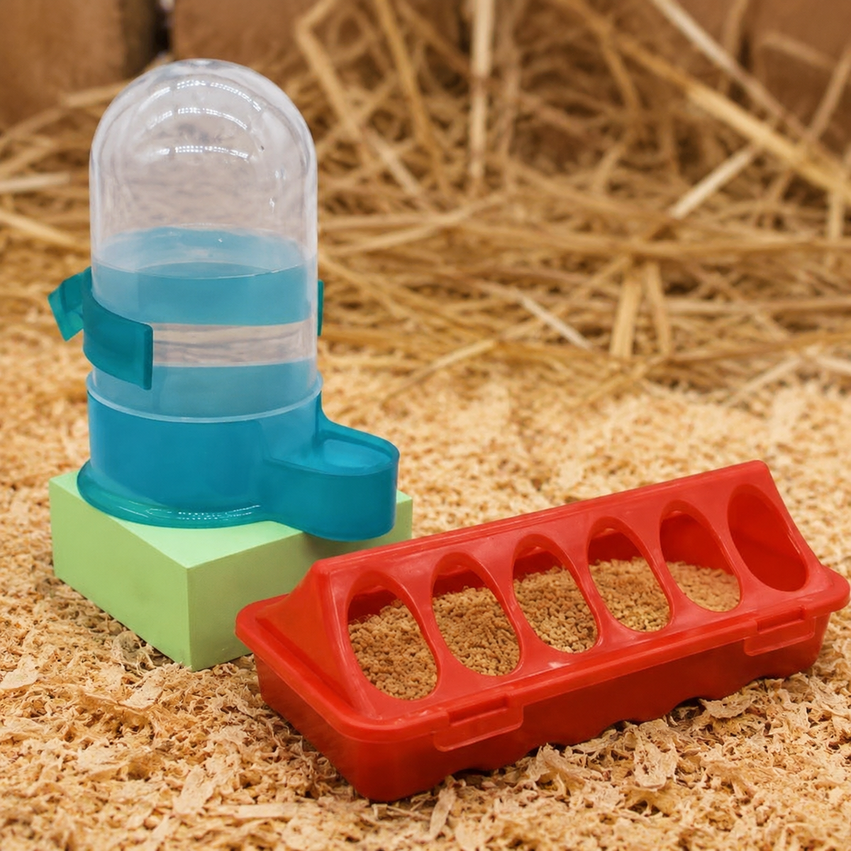 Cat Feeder and Waterer Set Automatic, Multi Pet Feeder for Quail, Anti Splash Food Trough Polymer Translucent Hue, Easy Assemble Feeder