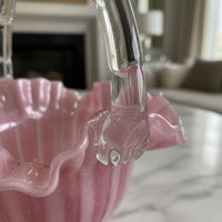 Handmade Pink Glass Basket Light Luxury Ruffled Rim Glass Bowl Elegant Tabletop Decor for Showroom