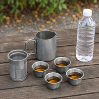 Camping Tea Set 6-piece, 1000ml heat-resistant teapot made of 304 with integrated tea strainer, stackable