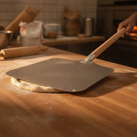 Pizza Peel with Wooden Handle Easy to Clean Aluminum Pizza paddleResistant for Home Cooks