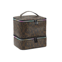 Portable Two-Tier Makeup Bag Boxy Cosmetic Storage Bag with Handle Zippered Travel Cosmetic Organizer Large for Travelers