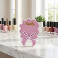 Acrylic Nail Display Board Gold Lettering Bow-Shaped Nail Display Board Salon Decor Scalloped Edge Beauty Accessory Compact Size