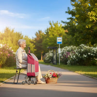 Ergonomic Handle Stair Climbing Trolley with Chair Large Capacity Rolling Grocery Trolley with Folding Seat for Elderly, Market