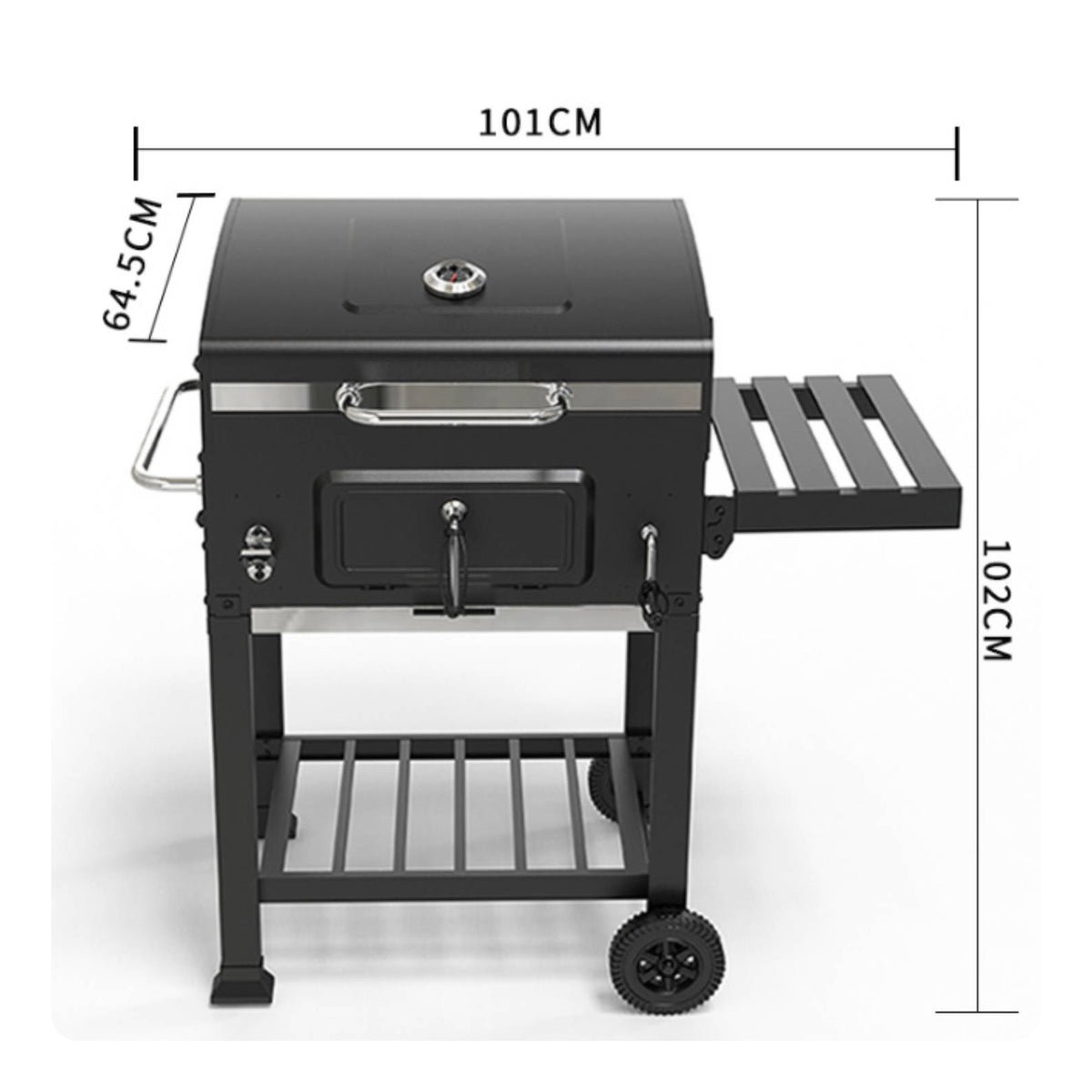 Briquette Barbecue Grill Built-in Thermometer Lidded Briquette Grill Wheels Outdoor Cooking Gear