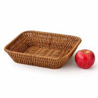 Deep round woven kitchen basket, plastic, 22x7 cm, brown
