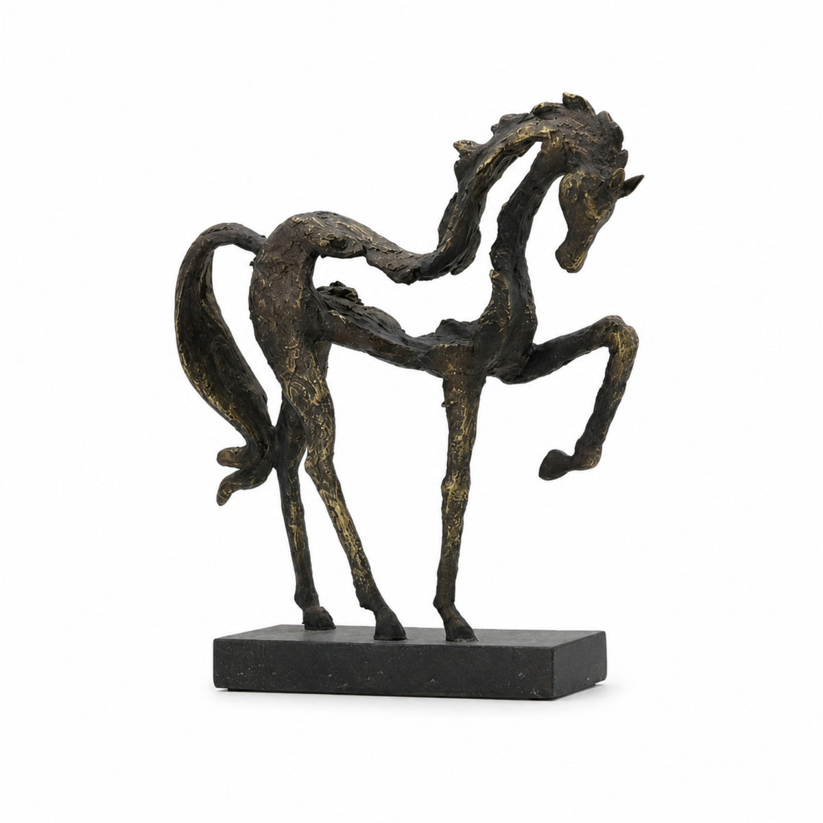 Horse Sculpture with Base Antique Bronze Rearing Horse Statue Elegant for Collectors, Entryway