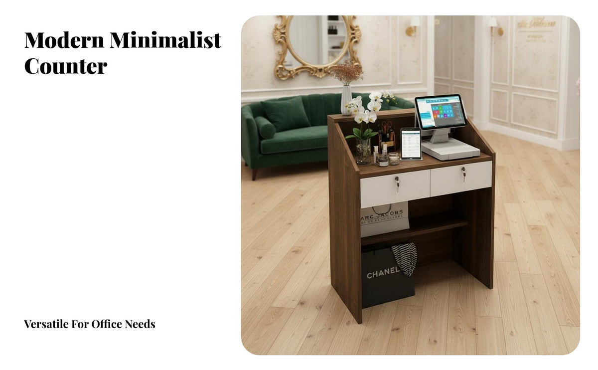 Multi-Functional Salon Reception Desk Lockable Drawer Modern Reception Desk Sturdy Construction Small Shop Counter with Storage Spacious Legroom for Receptionists, Money Iers, Retail Personnel, Beauty Salons, Clothing Boutiques, Office Lobbies, Lobby