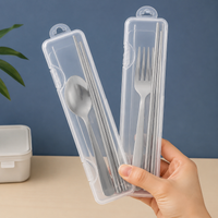 Cutlery Box, Travel Cutlery Storage Box, Portable Cutlery Container with Flip Lid, Dustproof, Stackable, Transparent, PP, Round