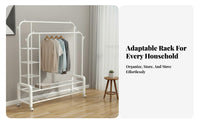 Easy Assembly Heavy Duty Garment Rack Large Capacity Freestanding Metal Garment Stand Multi-Purpose Double Rod Clothing Organizer Movable for Homeowners, Students, Renters, Balcony, Bedroom, Laundry Room, Entryway