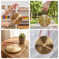Mini Gong with Mallet Portable Hand Gong with Mallet Wooden Percussion Instrument for Children, Beginners