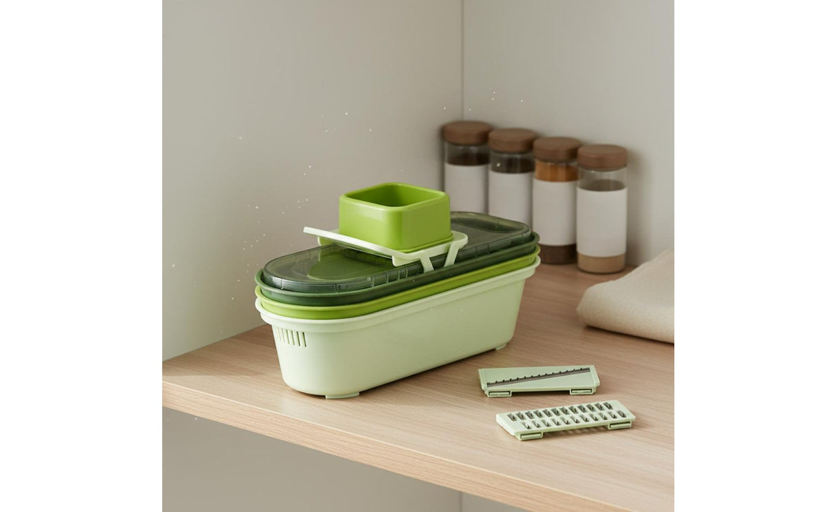 Stainless Steel Vegetable Cutter with Container Easy to Clean Multifunctional Vegetable Chopper Saves Time Kitchen Grater and Shredder Set Safety for Salad Making, Meal Prep, Hot Pot