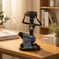 African Lady Figurine Candle Holder Sculptural African Woman Candle Holder Distinctive Female Figure Figurine for Art Collectors