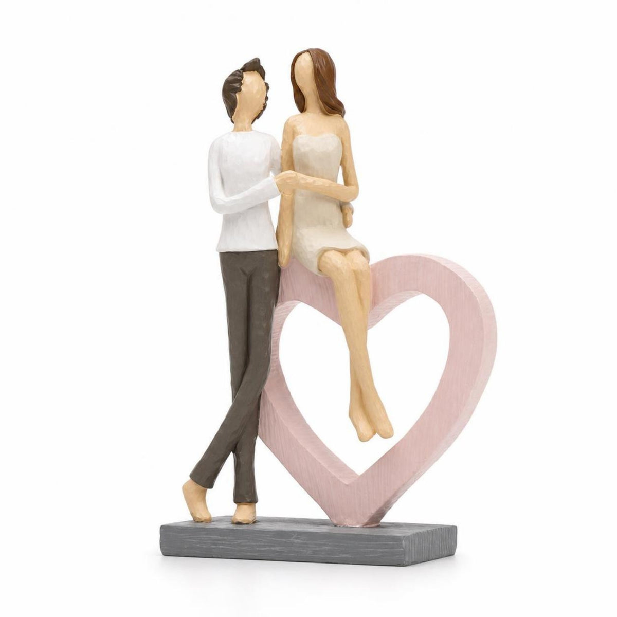 Couple Figurine Carved Statue with Heart Textured Heart Sculpture for Shelf, Bedroom