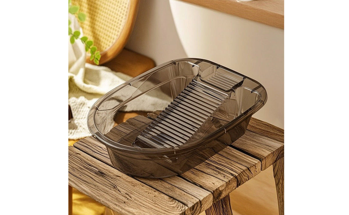Transparent Wash Basin with Scrubbing Board Rigid Laundry Basin with Washboard Low-Height Washbasin Long-Lasting for Students, Dorm, Apartment, Balcony