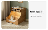 2-in-1 Design Bedside Table with Pet Nook Motion-Activated Night Light Pet Bed Nightstand USB Charging Port Pet Furniture Safe Rounded Corners for Apartment Dwellers, Bedroom, Small Areas, Office