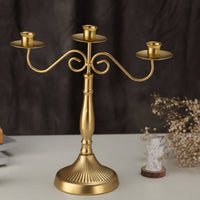 3-Candle Candelabra Gold-Tone Three-Arm Candelabra Candlestick Holder with Three Cups Tabletop Taper Candle Holder Vintage-Style